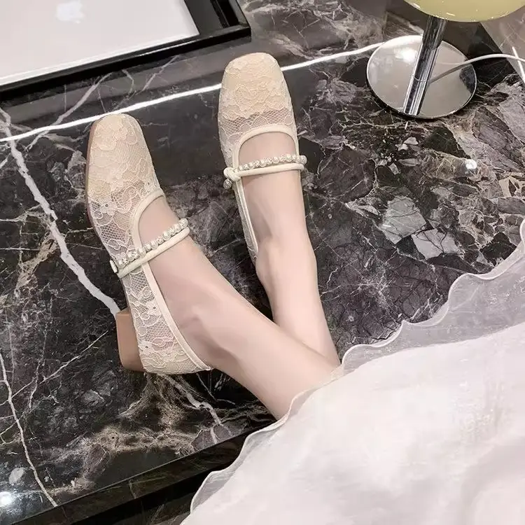 Summer Shallow Flat Evening Shoes, Gentle Wind Mesh Breathable Fairy French Low Heels with Skirts, French Single Shoes for Women — feature 7