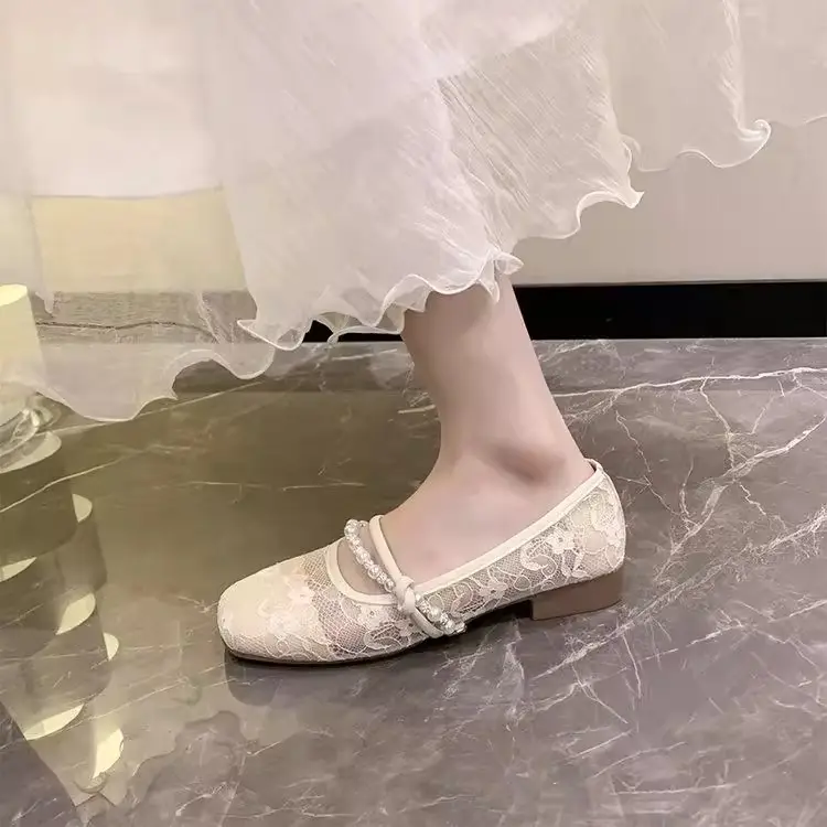 Summer Shallow Flat Evening Shoes, Gentle Wind Mesh Breathable Fairy French Low Heels with Skirts, French Single Shoes for Women — feature 9