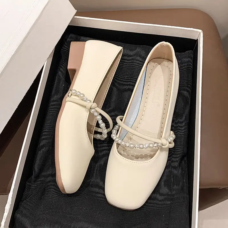 Summer Shallow Flat Evening Shoes, Gentle Wind Mesh Breathable Fairy French Low Heels with Skirts, French Single Shoes for Women - Image 2
