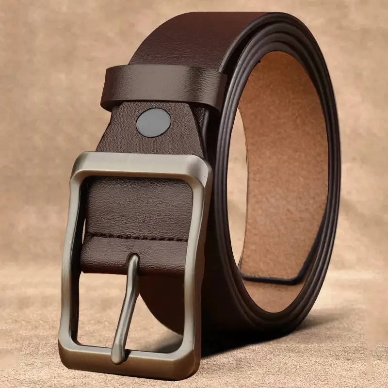 Men's Vintage Brown Leather Belt with Silver Buckle - Image 4