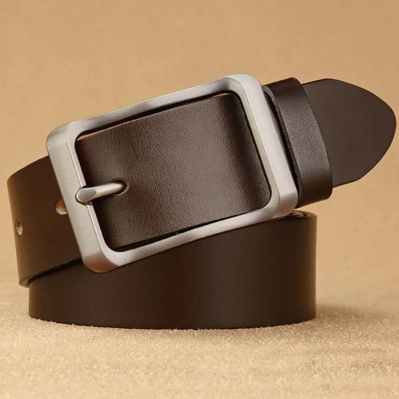 Men's Vintage Brown Leather Belt with Silver Buckle - Image 5
