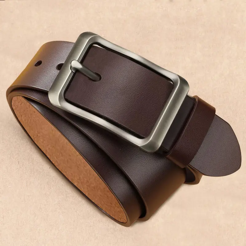 Men's Vintage Brown Leather Belt with Silver Buckle — feature 13
