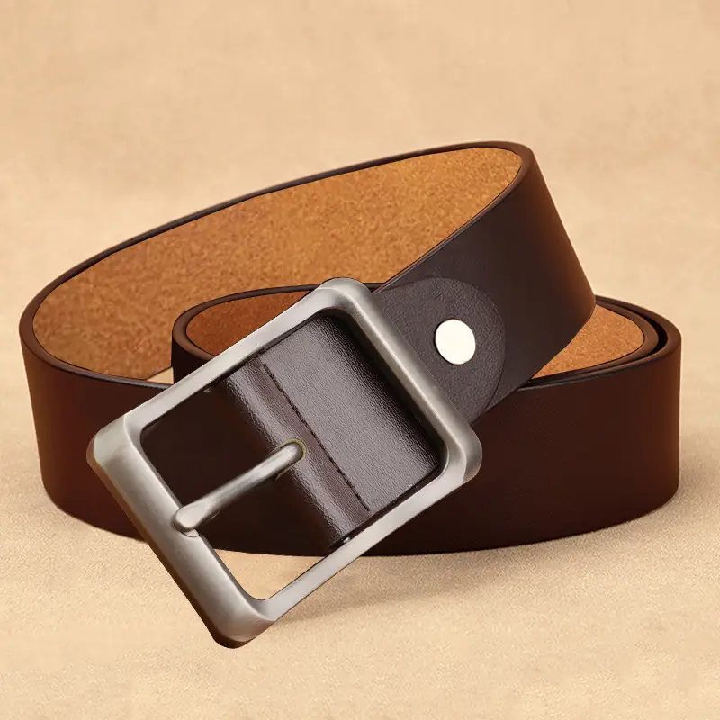 Men's Vintage Brown Leather Belt with Silver Buckle — feature 14