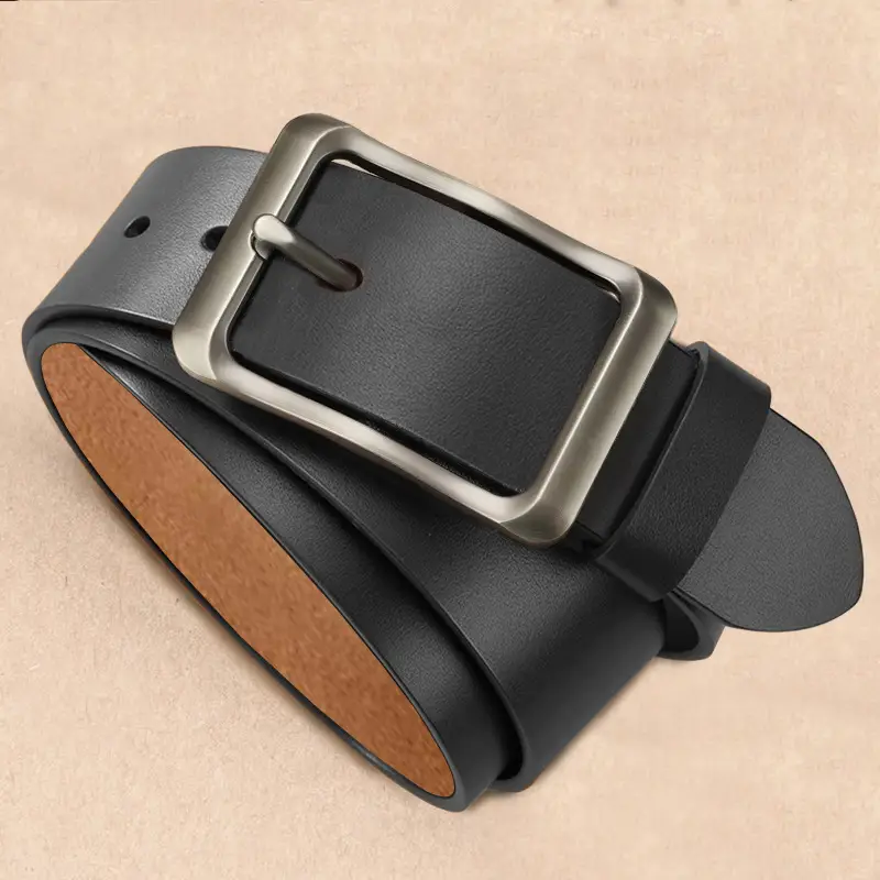 Men's Vintage Brown Leather Belt with Silver Buckle — feature 16