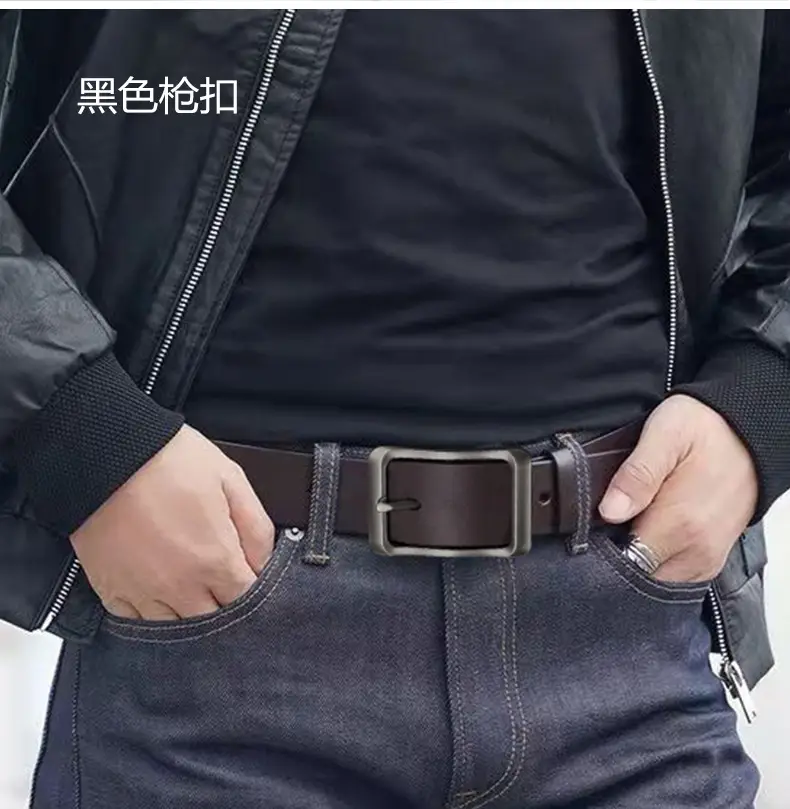 Men's Vintage Brown Leather Belt with Silver Buckle — feature 5