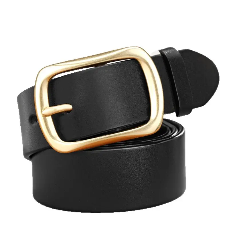 Men's Black Genuine Leather Belt with Gold Pin Buckle - Image 7