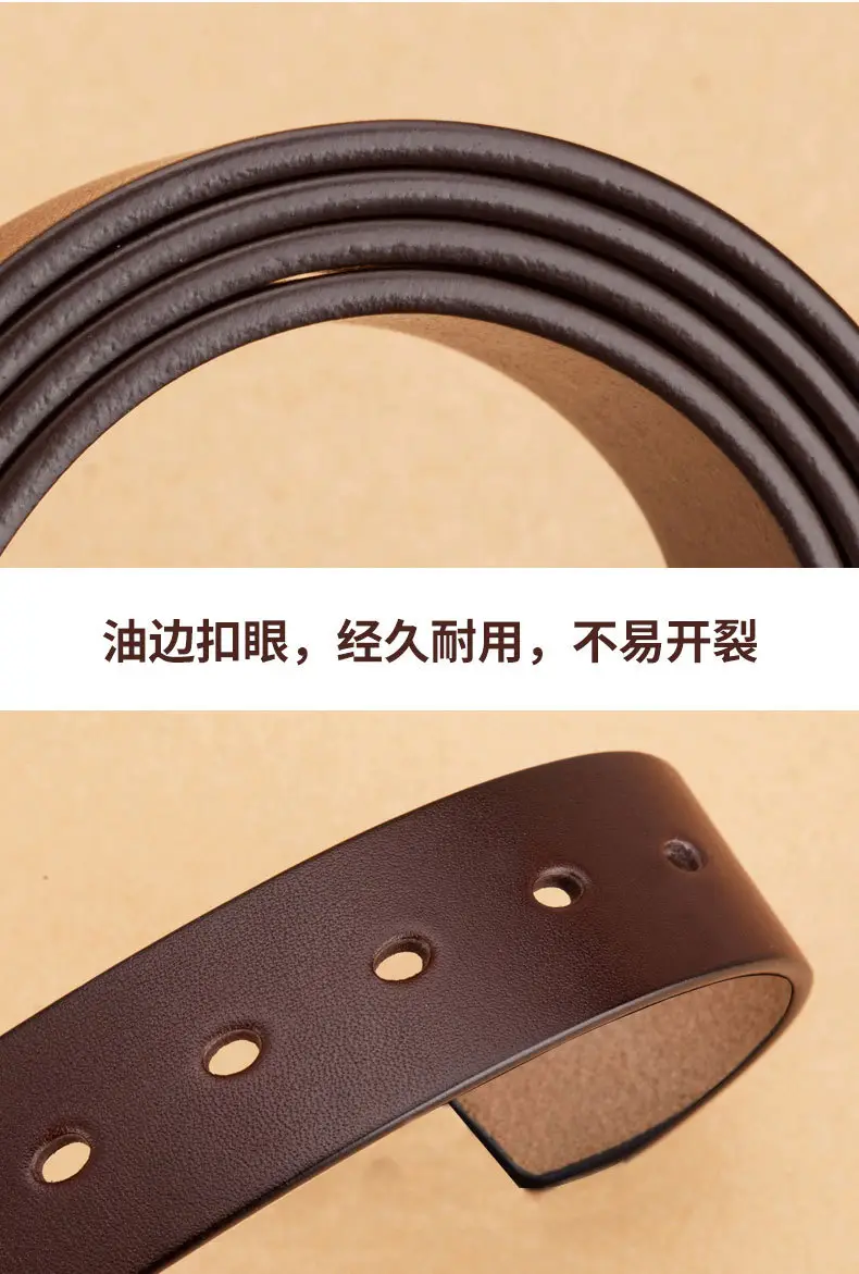 Men's Black Genuine Leather Belt with Gold Pin Buckle — feature 11