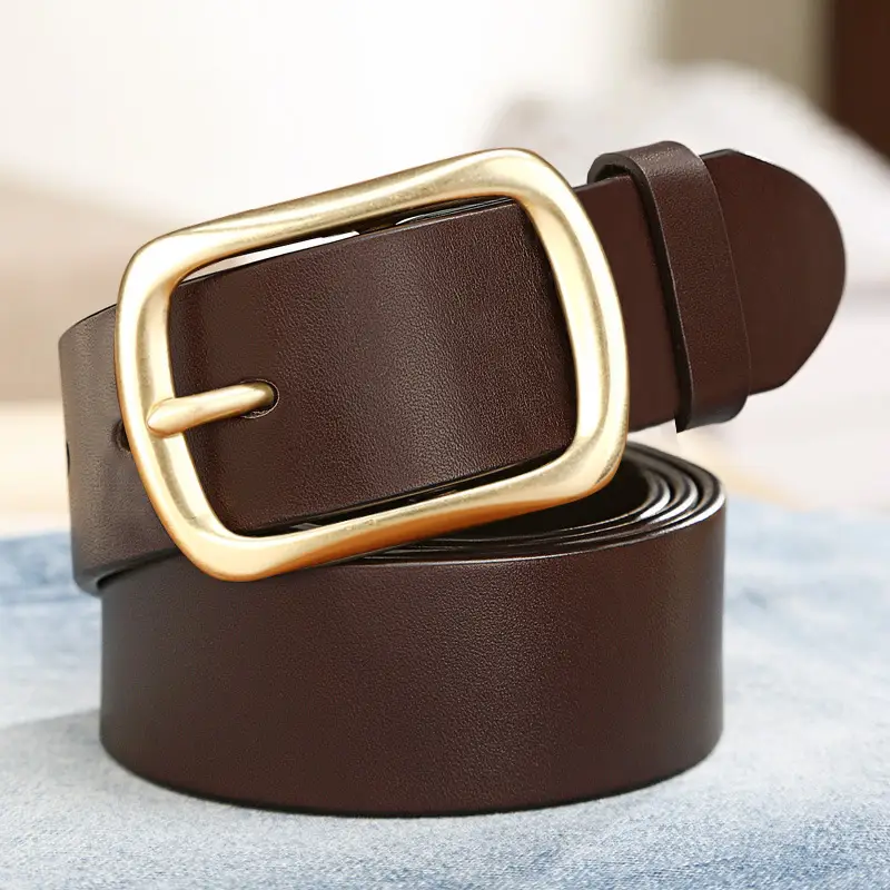 Men's Black Genuine Leather Belt with Gold Pin Buckle — feature 4