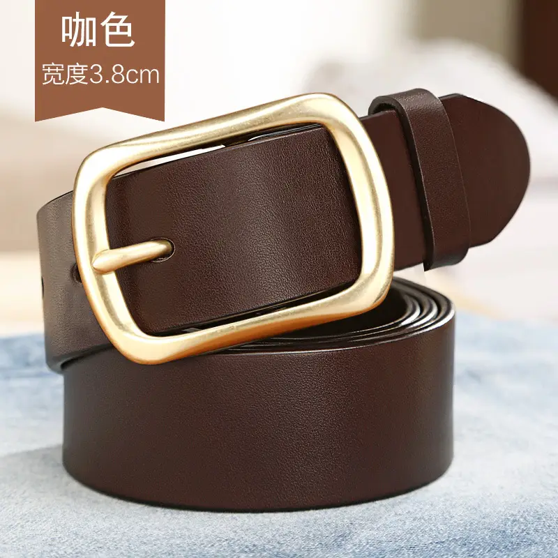 Men's Black Genuine Leather Belt with Gold Pin Buckle — feature 5