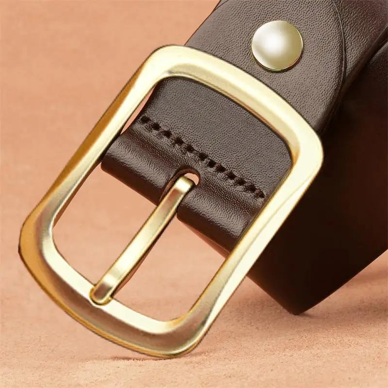 Men's Black Genuine Leather Belt with Gold Pin Buckle — feature 6