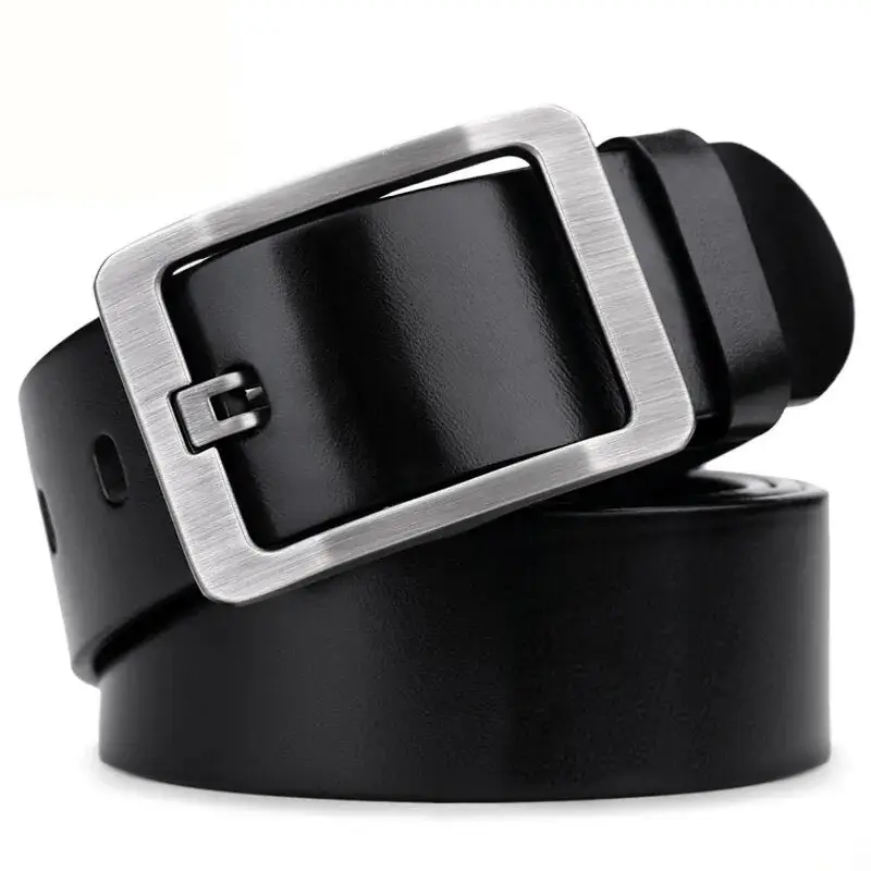 New Men's Black Cowhide Belt with Silver Buckle - Image 3
