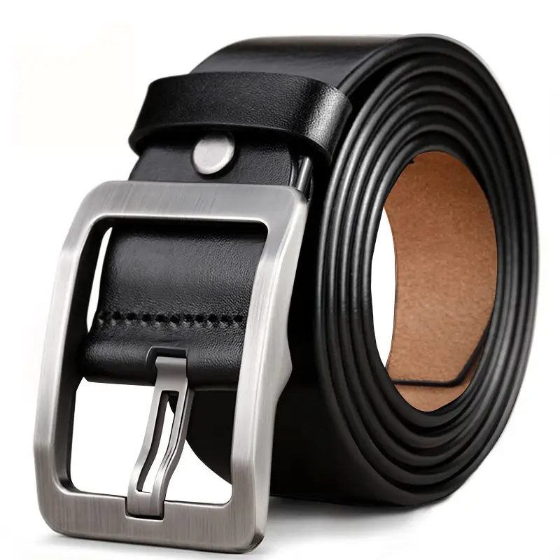 New Men's Black Cowhide Belt with Silver Buckle - Image 4