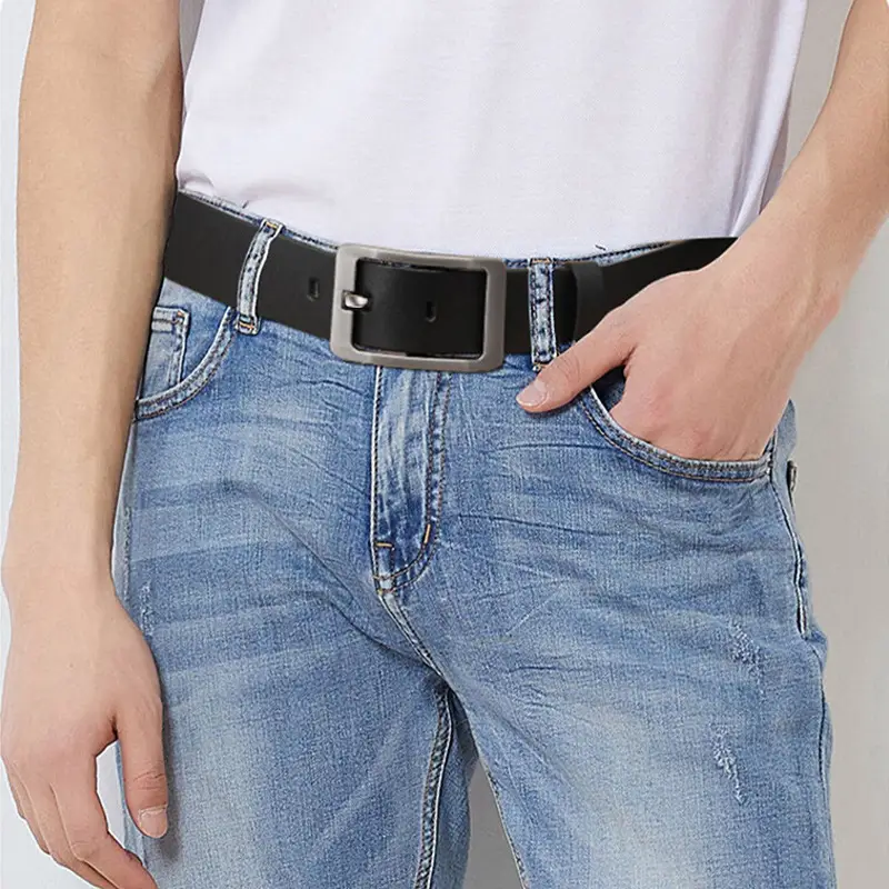 New Men's Black Cowhide Belt with Silver Buckle - Image 5
