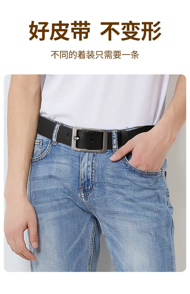 New Men's Black Cowhide Belt with Silver Buckle — feature 1