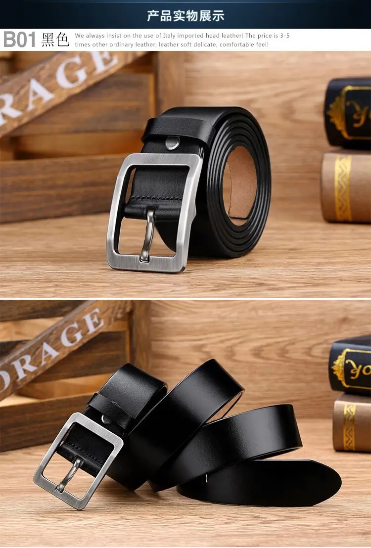 New Men's Black Cowhide Belt with Silver Buckle — feature 6