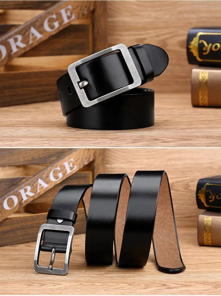 New Men's Black Cowhide Belt with Silver Buckle — feature 7