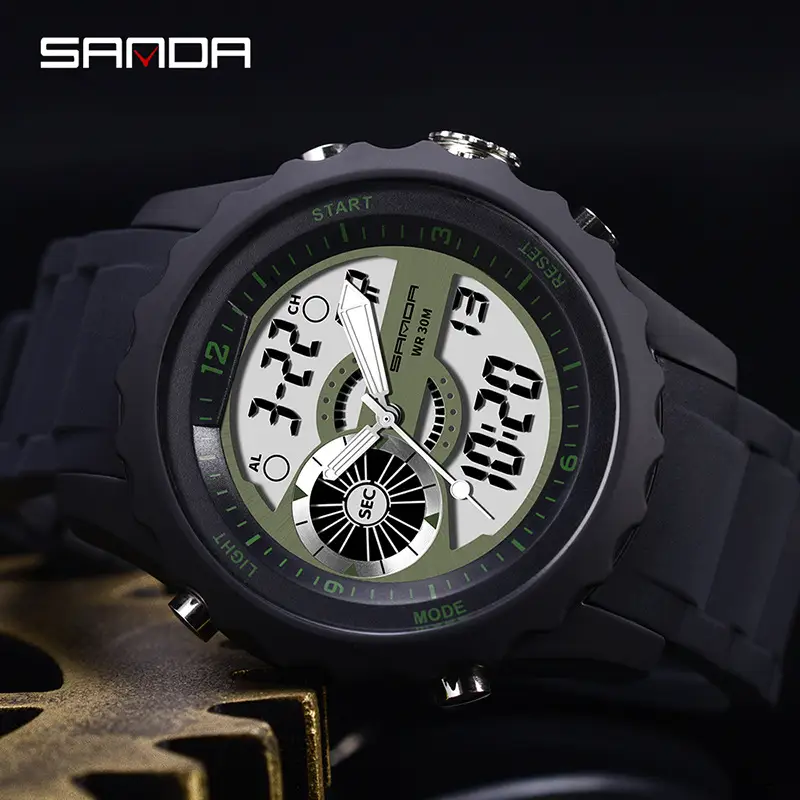 Sanda Men's Digital Watch Black Silicone Waterproof - Image 4