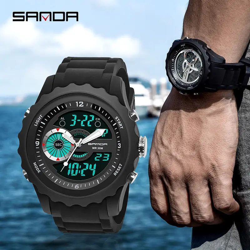 Sanda Men's Digital Watch Black Silicone Waterproof - Image 5