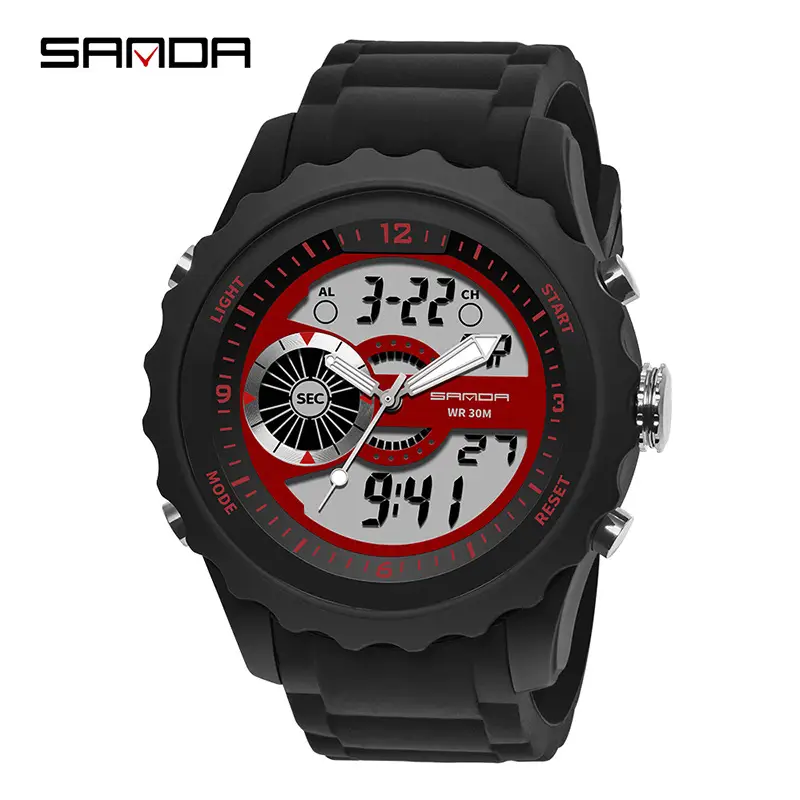 Sanda Men's Digital Watch Black Silicone Waterproof - Image 2