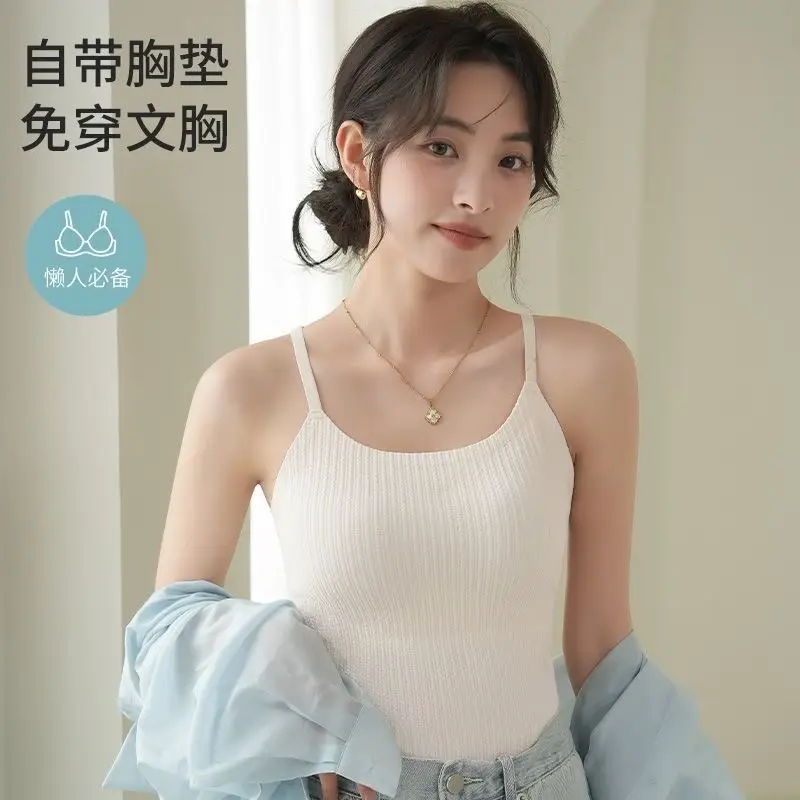 Summer refreshing seamless sling cross beautiful back women with chest pad one-piece women's outer wear inner base top