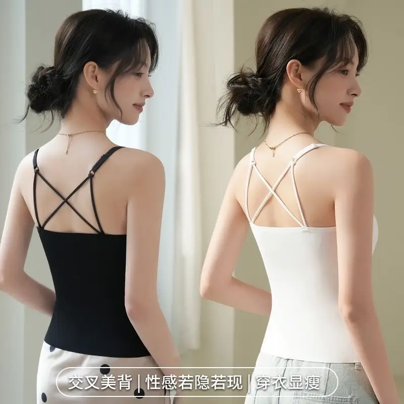 Summer refreshing seamless sling cross beautiful back women with chest pad one-piece women's outer wear inner base top