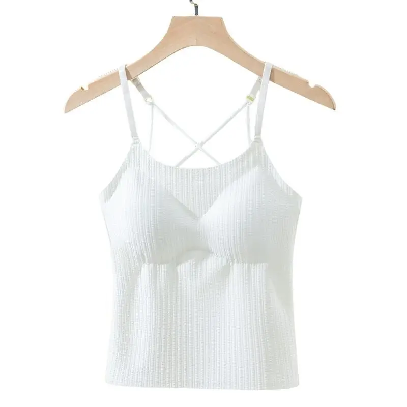 Summer refreshing seamless sling cross beautiful back women with chest pad one-piece women's outer wear inner base top
