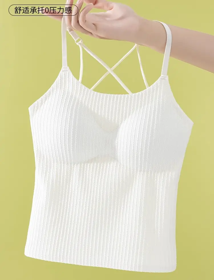 Summer refreshing seamless sling cross beautiful back women with chest pad one-piece women's outer wear inner base top — feature 12