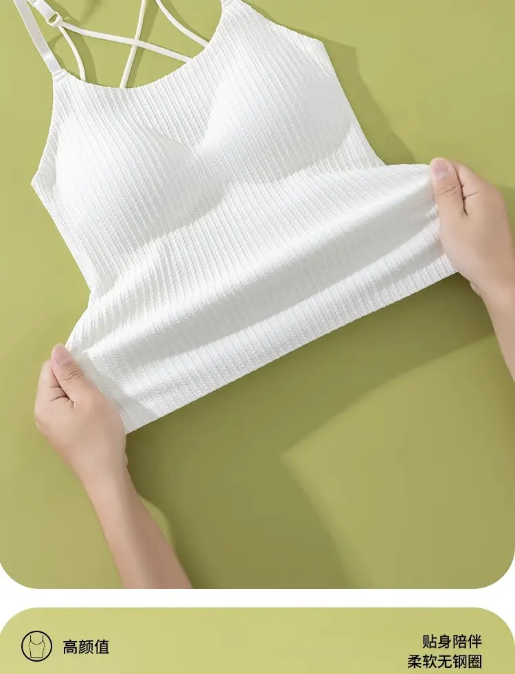 Summer refreshing seamless sling cross beautiful back women with chest pad one-piece women's outer wear inner base top — feature 15
