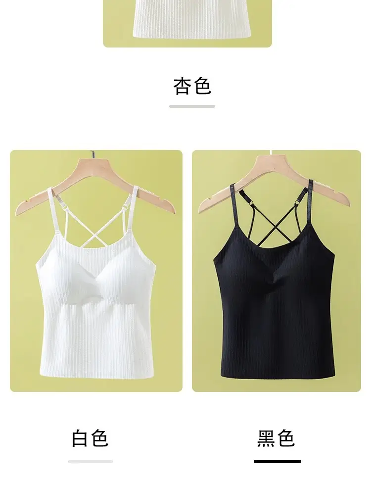 Summer refreshing seamless sling cross beautiful back women with chest pad one-piece women's outer wear inner base top — feature 19