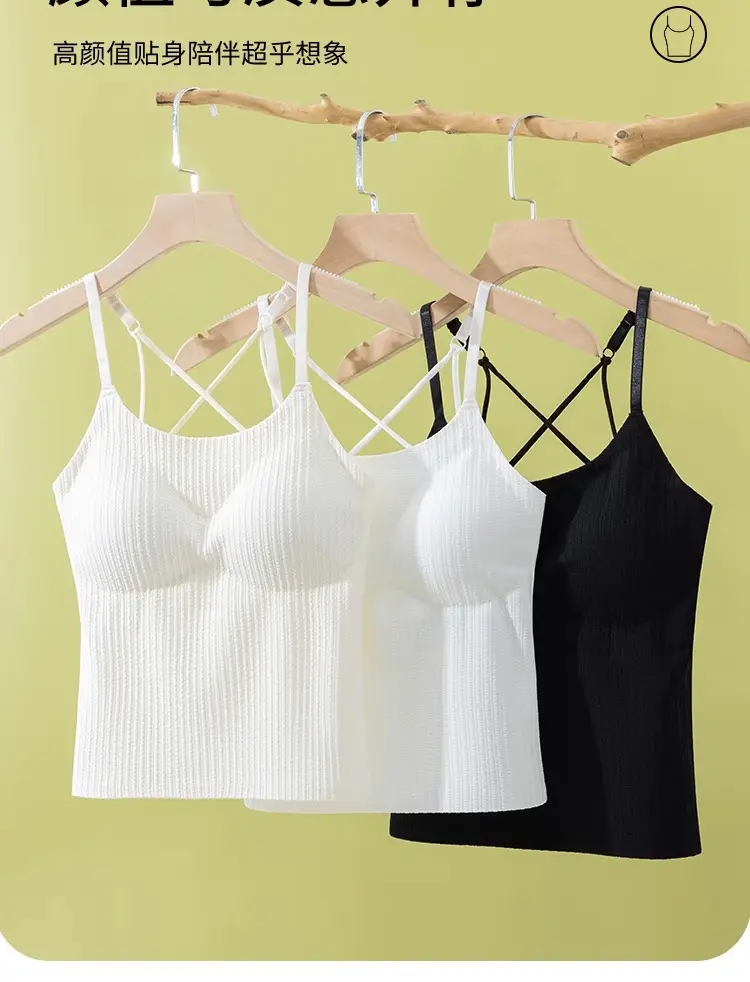 Summer refreshing seamless sling cross beautiful back women with chest pad one-piece women's outer wear inner base top — feature 8
