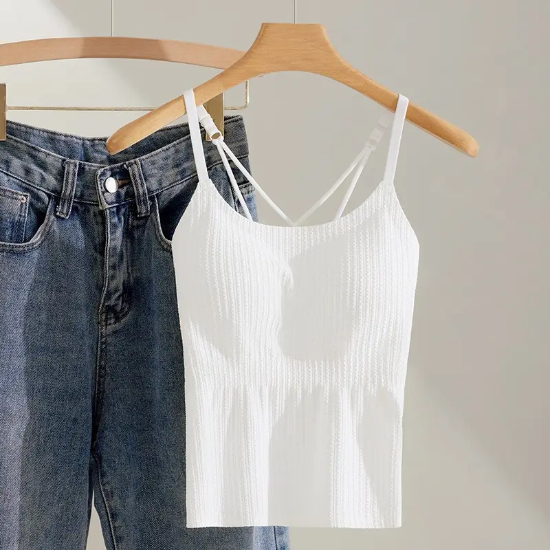 Summer refreshing seamless sling cross beautiful back women with chest pad one-piece women's outer wear inner base top
