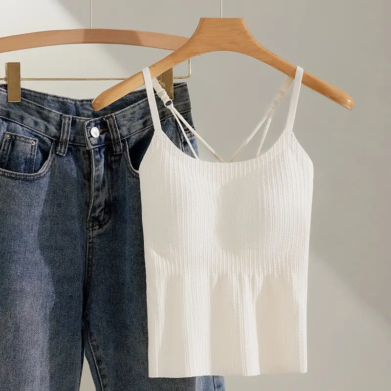 Summer refreshing seamless sling cross beautiful back women with chest pad one-piece women's outer wear inner base top