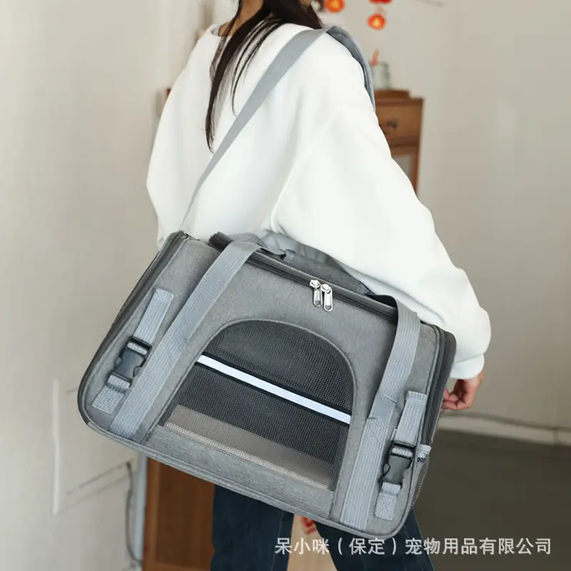 Breathable Pet Crossbody Bag Gray Foldable Pet Bag - Image 7