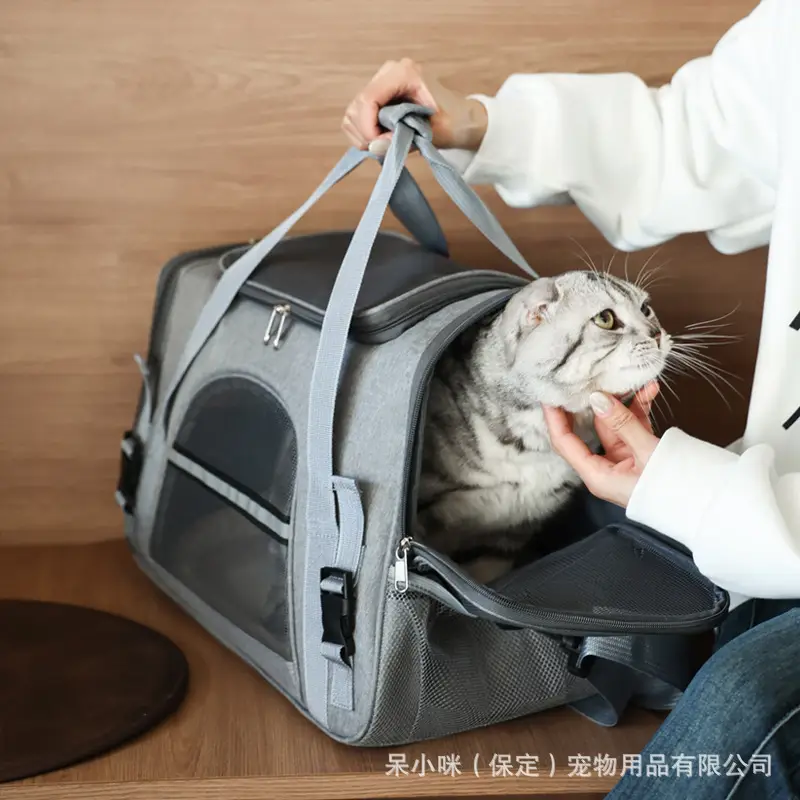 Breathable Pet Crossbody Bag Gray Foldable Pet Bag - Image 8