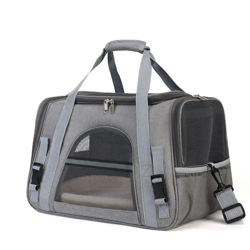 Breathable Pet Crossbody Bag Gray Foldable Pet Bag - Image 9