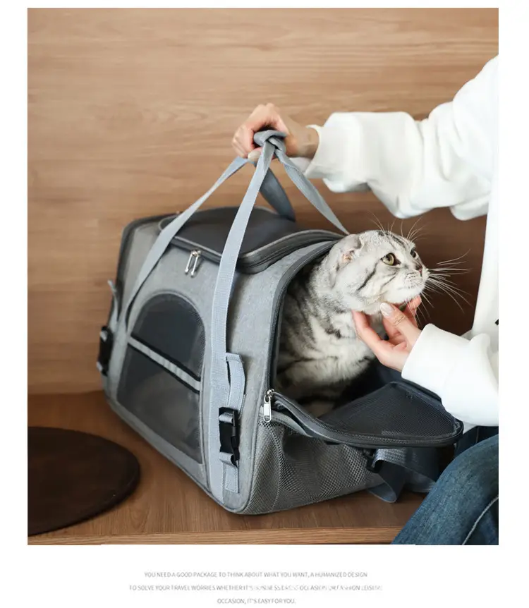 Breathable Pet Crossbody Bag Gray Foldable Pet Bag — feature 6