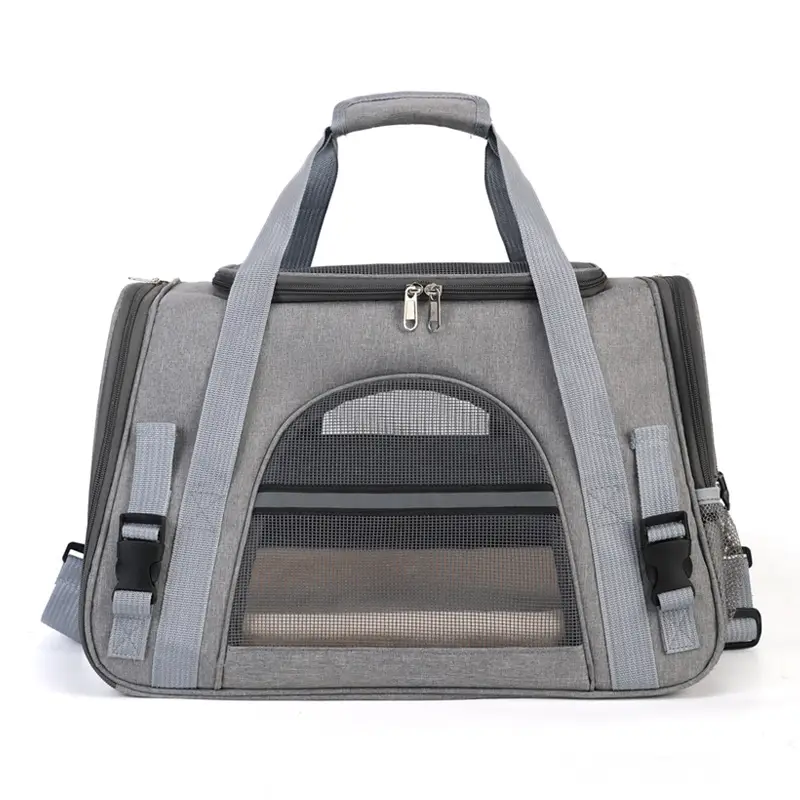 Breathable Pet Crossbody Bag Gray Foldable Pet Bag - Image 2