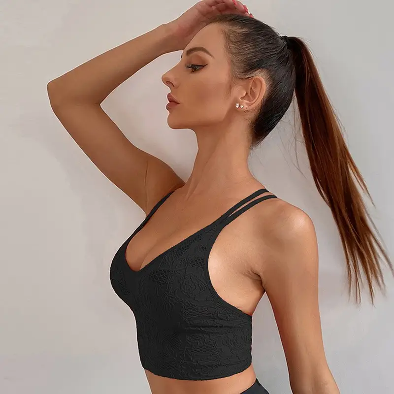 Black Lace Yoga Fitness Vest with Breast Padding — feature 3