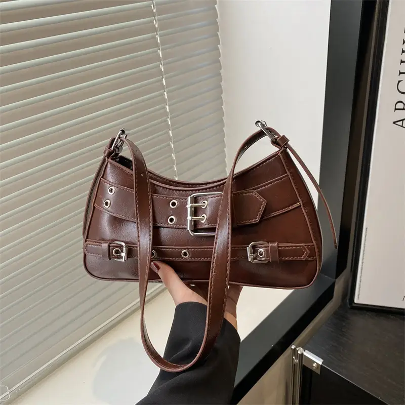 Red Motorcycle Style Shoulder Bag with Buckle Detail