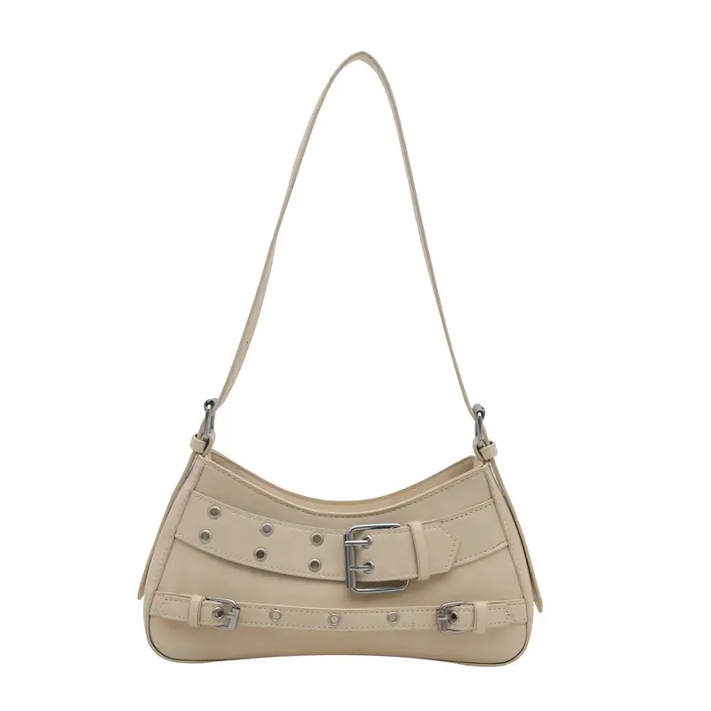 Red Motorcycle Style Shoulder Bag with Buckle Detail