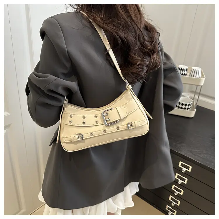 Red Motorcycle Style Shoulder Bag with Buckle Detail — feature 10