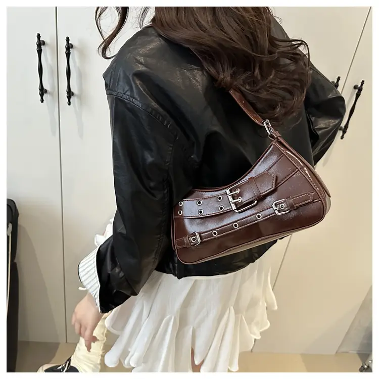 Red Motorcycle Style Shoulder Bag with Buckle Detail — feature 13