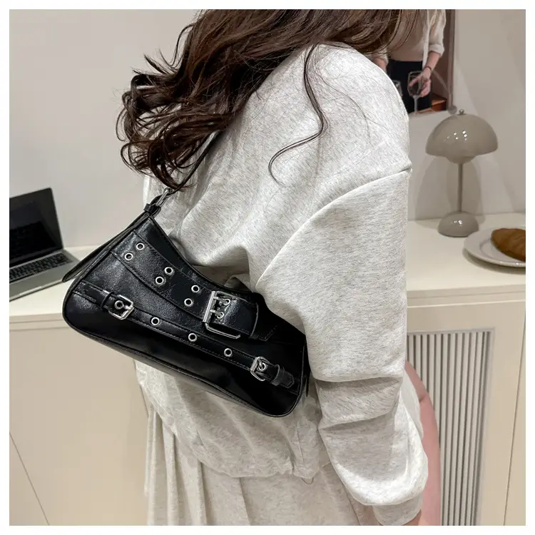 Red Motorcycle Style Shoulder Bag with Buckle Detail — feature 17