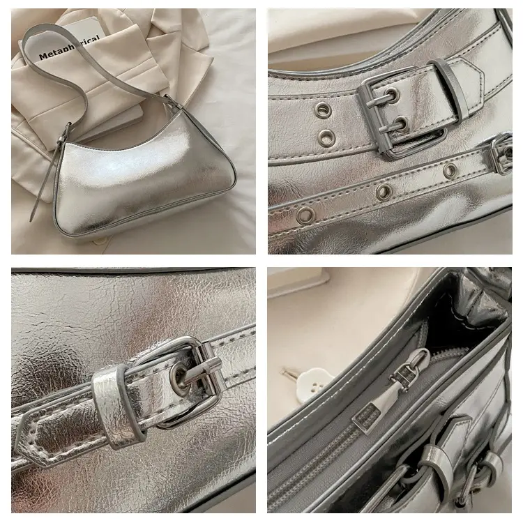 Red Motorcycle Style Shoulder Bag with Buckle Detail — feature 7