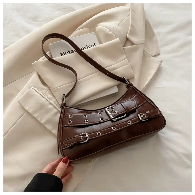 Red Motorcycle Style Shoulder Bag with Buckle Detail