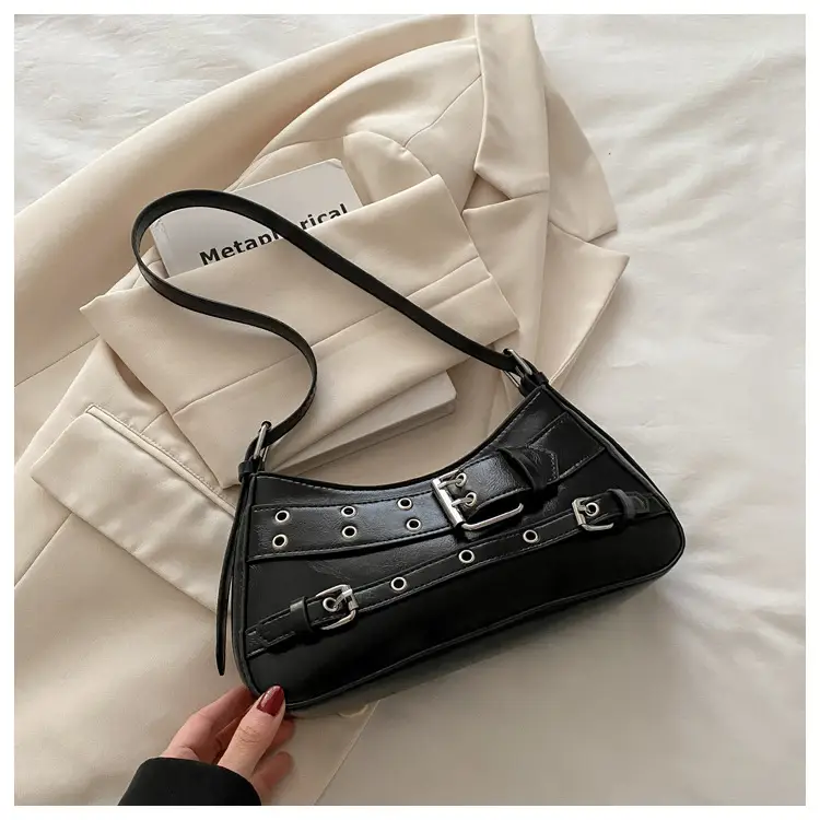 Red Motorcycle Style Shoulder Bag with Buckle Detail
