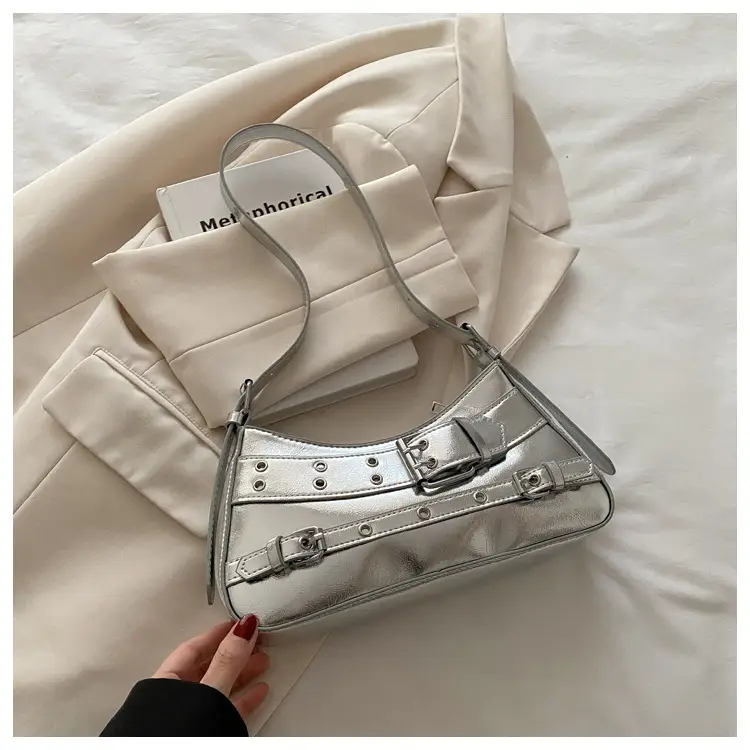 Red Motorcycle Style Shoulder Bag with Buckle Detail