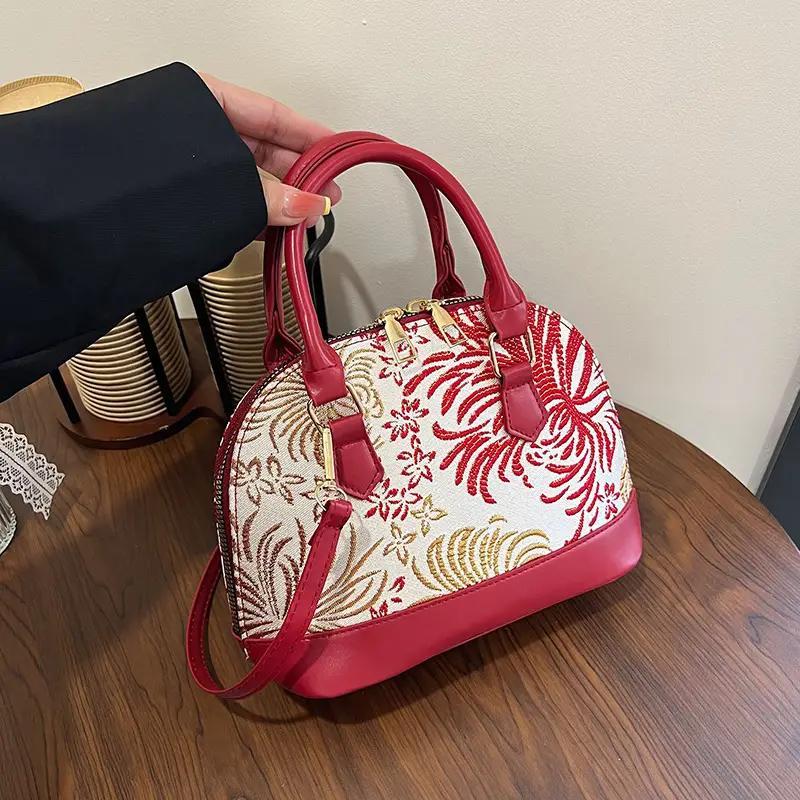 Women Embroidered Red White Shell Handbag 2025 - Image 5