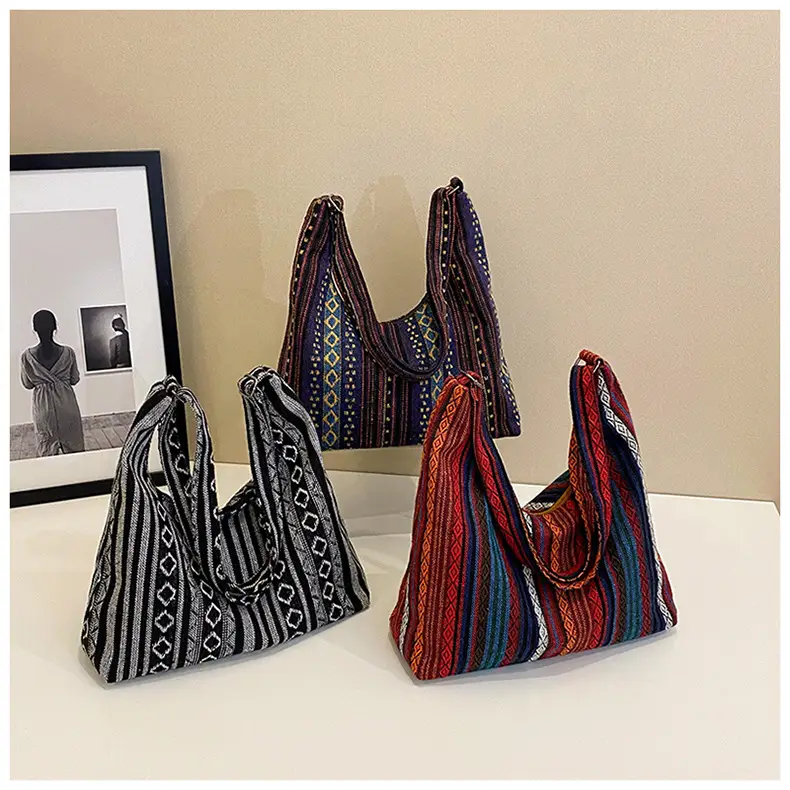 Ethnic Printed Tote Bag Women Large Capacity Textured Cloth — feature 18