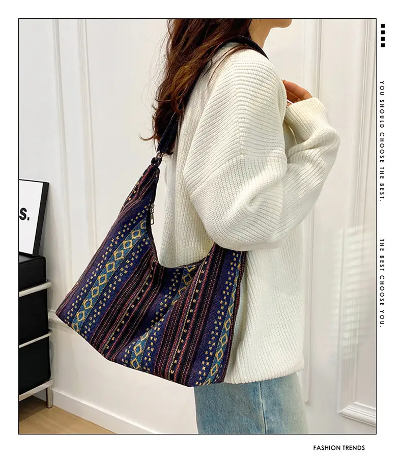 Ethnic Printed Tote Bag Women Large Capacity Textured Cloth — feature 2